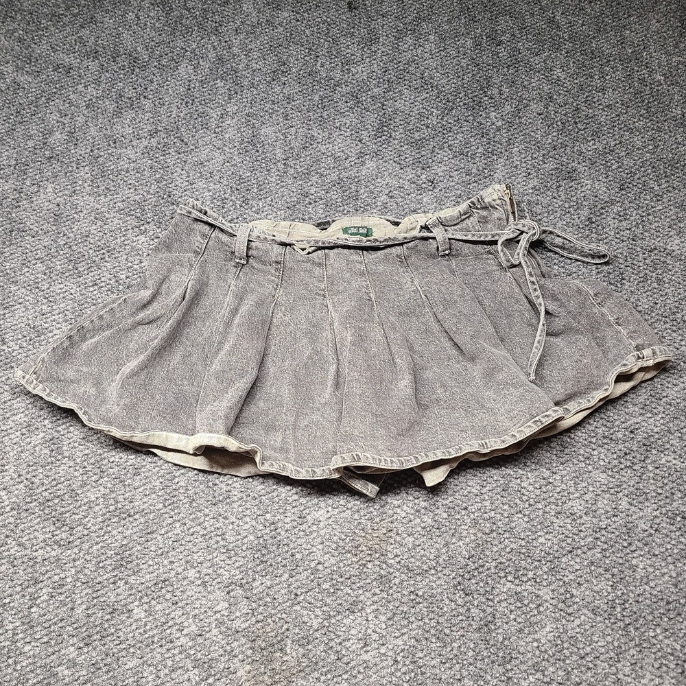 Wild Fable Denim Mini Skort Womens 12 Gray Wash Cotton Stretch Pleated Side Zip